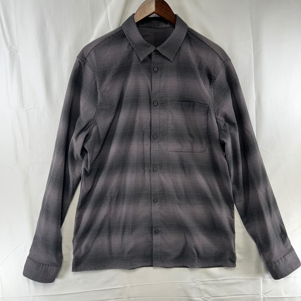 Lululemon Button Up Shirt Mens Large Grey Micro Stripe Ombre Long Sleeve